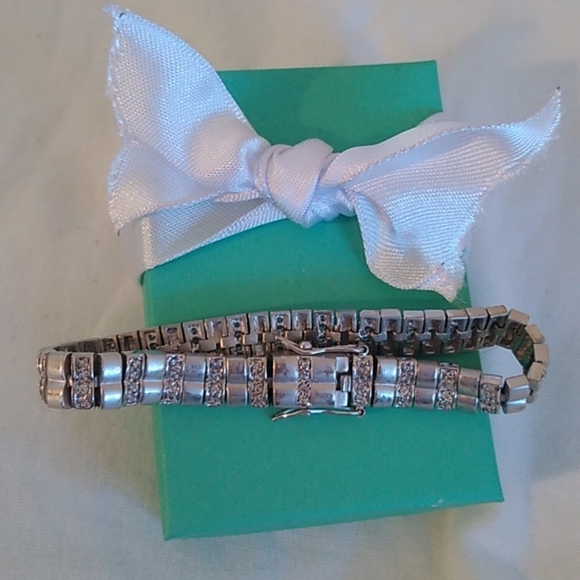 Sterling Silver Double Channel Set CZ Tennis 7.0" Bracelet with Safety - Picture 7 of 9